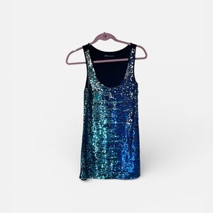 Black Collection Blue Teal Sequin Mini Dress Sleeveless Party Club Size S
